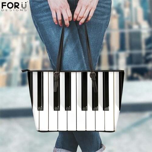 FORUDESIGNS 2020 Large Capacity Tote Bags Woman Black White Piano Keys Print Luxury Design PU Leather Handbags Ladies Beach Bag