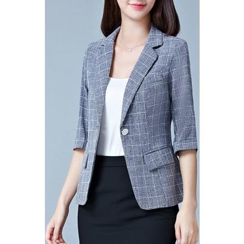 Women Plaid Blazer One Button Spring Office Lady Suit Jacket Coat Slim Fashion Retro Suit Work Wear Orwindny