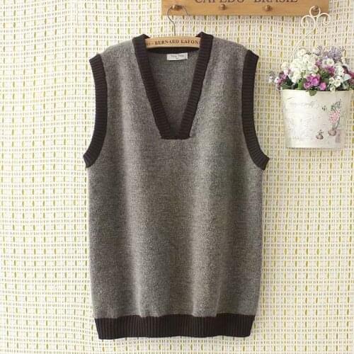 Plus size Womens sweater vest V-Neck patchwork sleeveless Sweater oversize 2021 autumn loose camel color gray Womens jumper