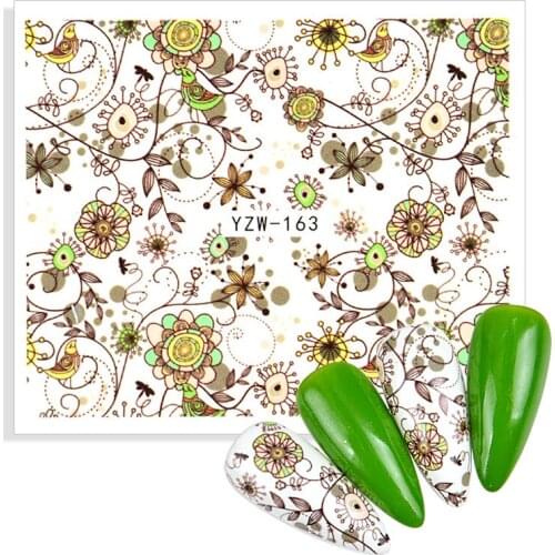 1 Sheet Leaves Blooming Flowers Nail Sticker 3D Geometric Lines Decals Summer DIY Slider For Manicuring Nails Art Watermarks