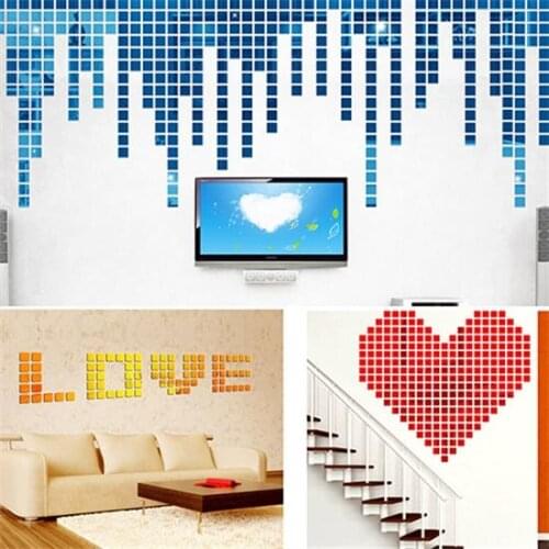 100Pcs 2x2cm Acrylic 3D Mural Wall Stickers Mosaic Mirror Effect Room DIY Square Art Wall Decor Stickers Living Rom TV Sofa