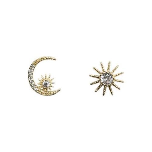 100% 925 Sterling Silver Star Moon Stud Earrings for Women Gold Small Earrings Fine Jewelry Pendiente De Plata Esterlina