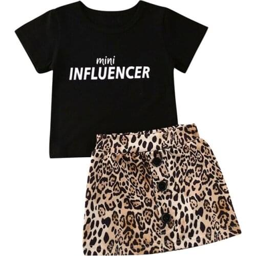 2020 Summer Toddler Kids Baby Girls Sets Letter Tops Skirt 2Pcs Child Girl Outfits Short Sleeve T shirt Leopard print Skirt 1-6Y