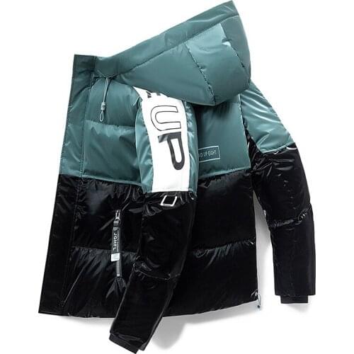 2021 Winter Mens Down Jacket New Fashion Stitching Color Thickened Work Clothes Glossy Down Coat Mens Clothing