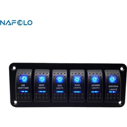 6 Gang ON-OFF Rocker Switch Panel Waterproof Blue LED Marine Boat Caravan RV Toggle Switch Panel