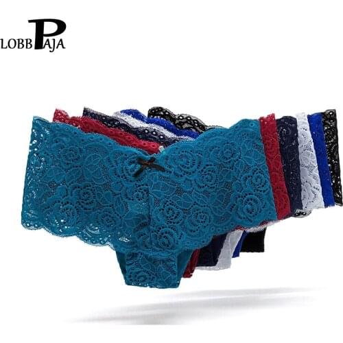 LOBBPAJA Lot 6 PCS Underwear Women Cotton Sexy Full Lace Floral Panties Young Ladies French Knickers Low Rise Boxer Briefs #9346