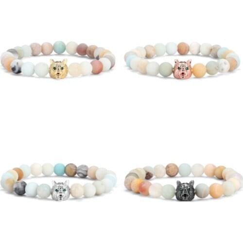 8mm wolf gold silver copper cz zircon cubic zirconia beads bohemian Yoga Bracelet agate Onyx Stone Bangles tyrty4d