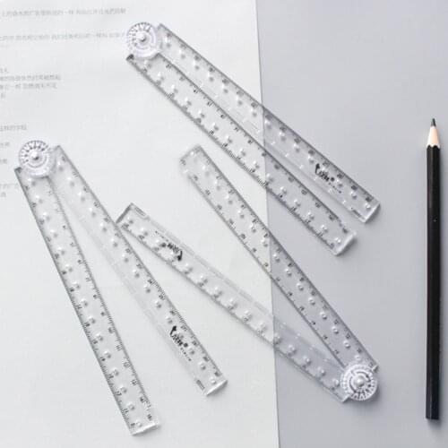 15-30cm Acrylic Transparent Folding Ruler Students Stationery Drawing Measuring Tools Straight Rulers With Small Protractor HOT