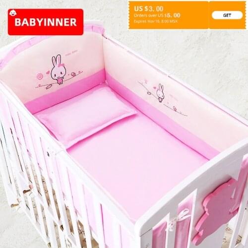 Babyinner 5Pcs/Set Baby Bed Bumper Cotton Crib Fence Cartoon Newborn Cot Protect Washable Anti-collision Bedding Room Decoration