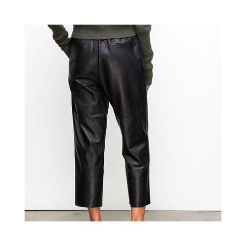 Sheep Real Leather Pants Genuine Sheep Leather Fashion Women Elastic Waist Harem Pants