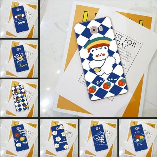 Phone Case For Samsung Galaxy C5 C7 C9 Pro Soft Silicone Blue Flower Bear Smile Aesthetic Cover For Samsung Galaxy C5 C7 C8