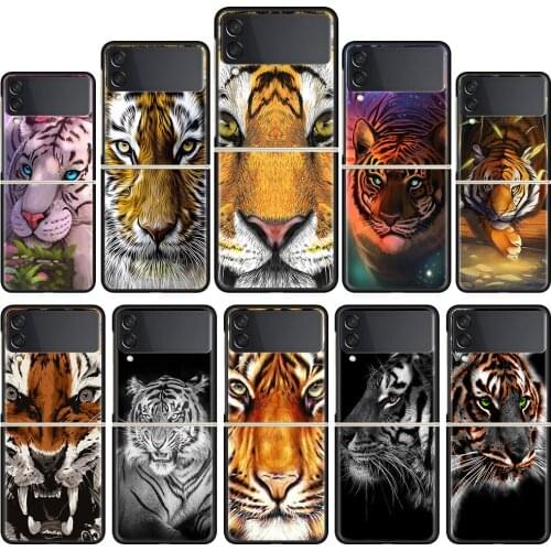 Tiger Animal Art Case For Samsung Galaxy Z Flip 3 5G Funda ZFlip3 Luxury Black PC Hard Shockproof Back Phone Coque Shell