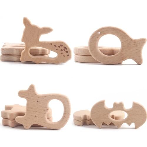 20PCS/lot Wooden Teethers Beech Wood Animal Rodent Ring Pendant Baby Teething Toys DIY Rattle Bracelet Necklace Childrens Goods