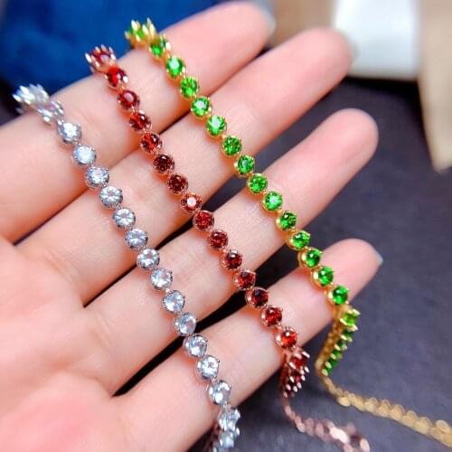 DIY Charming blue topaz/red garnet/green diopside bracelet for women jewelry natural gem real 925 silver party gift birthstone