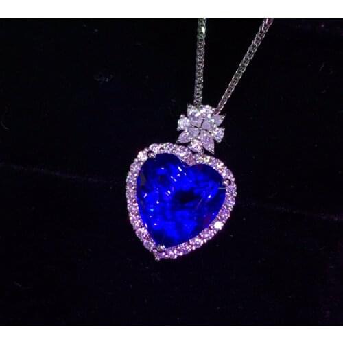 E429 Fine Jewelry Tanzania Origin Real 18K White Gold Natural Blue Tanzanite 7.2ct Diamonds Fine Chic Pendant Necklace