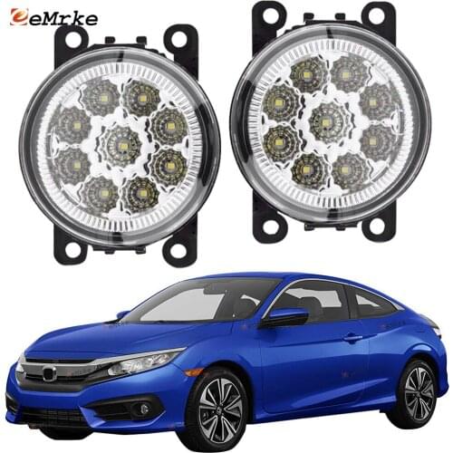 EEMRKE 2 PCS Car-Styling for Honda Civic X Tenth 2015 2016 2017 2018 2019 9-Pieces Led Fog Lights H11 12V Front Bumper Fog Light