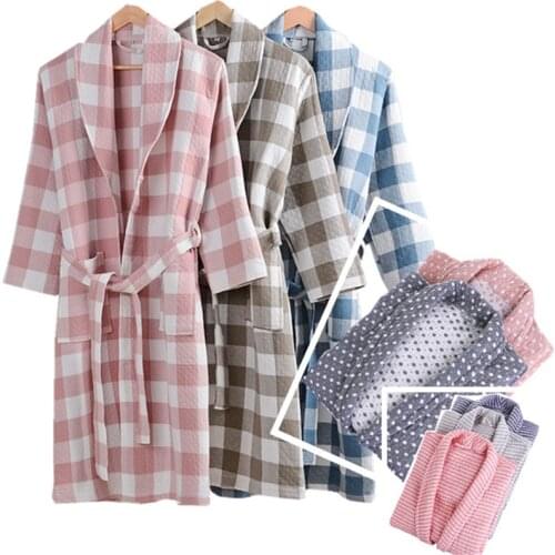 Kimono nightgown Japanese robe lattice simple bathrobe fashion yukata hotel couple nightwear hot spring bathing beauty robe