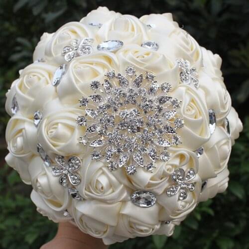 Hnadmade Marfim Ivory Color Artificial Flowers Bouquets Bridal Flowers Wedding Bouquet Crystal Stitch Bridesmaid Bouquets W236-4