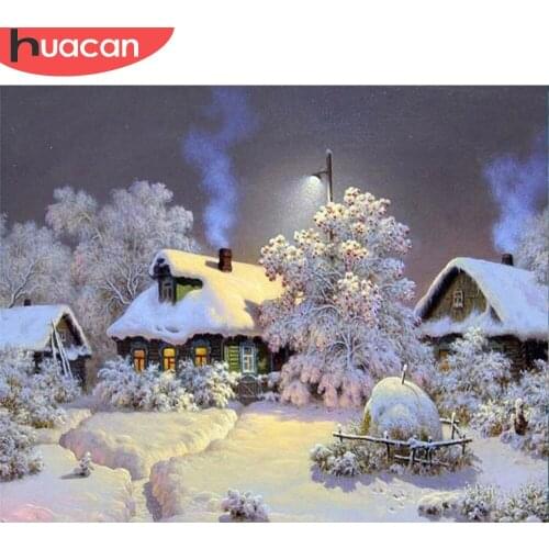 HUACAN Oil Painting By Numbers Winter Landscape DIY Frame Pictures By Number House Snow Paint On Canvas DIY Home Decoration