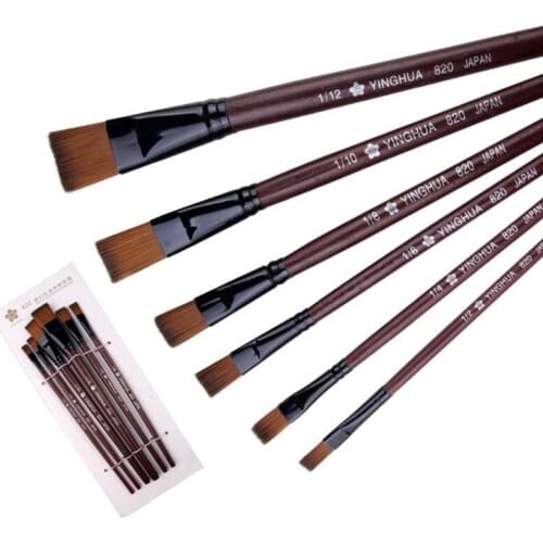 6Pcs/Set Flat Nylon Hair Oil Painting Acrylic Painting Brushes Artist Supplies