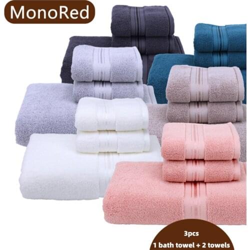 Cotton Towel Set For Adults 2 Face Hand Towel 1 Bath Towel Bathroom Solid Color Blue White Terry Towels Washcloth Travel Sports
