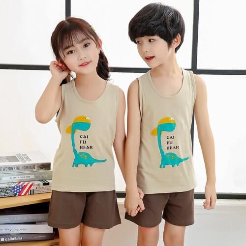 Baby Boys Clothes Sets Cartoon Pajamas Set Children Summer Boys Girls Clothes Kids Sleepwear 100% Cotton Vest+Shorts Pajamas Set