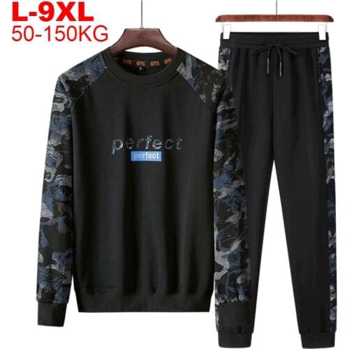 Mens Big Size 9xl Tracksuit 2 Pieces Sweatsuit Male Camouflage Mens Tracksuits Sports Suit Men Camo Sweatshirt Sweatpants Sets