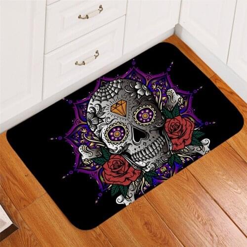 Skull Flower Print Doormat 3D Creative Design Halloween Carpet Boho Hipster Indoor Outdoor Door Floor Mats