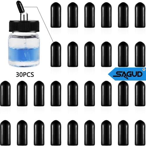 30 Pcs/Bag Black Airbrush Bottles Caps Airbrush Jar Caps Pour Covers Siphon Adapter Liquor Spout Covers for Airbrush Bottle Jar