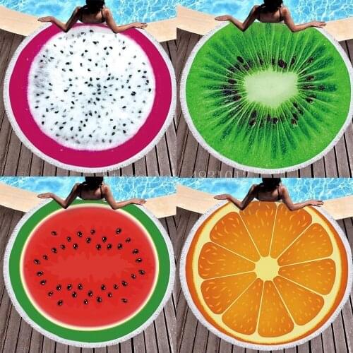 Fruit Summer Watermelon Orange Kiwi Beach Bath Towel Round Sea Blanket Kawaii Yoga Carpet Picnic Mat Absorbent Manteau Cloak