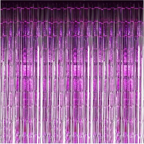NEW Purple 92*245cm Metallic Foil Fringe Tinsel Curtains Door Curtains Photo Backdrop Background Wedding Birthday Pub Stage