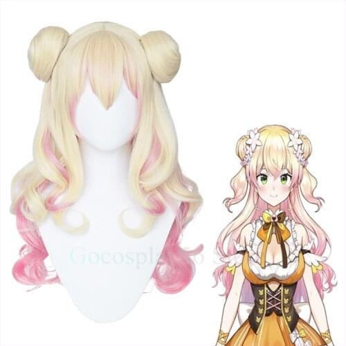 VTuber Momosuzu Nene Wig Buns Hololive Orange Cosplay Gradient Blonde Pink Long Curly SUPER NENECHI Youtuber Girls Hair