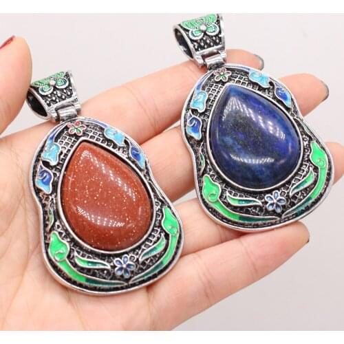 Natural Stone Lapis Lazuli Pendant Boho Ethnic Abalone Shell Charms for Jewelry Making DIY Necklace Accessories Gift 40x70mm