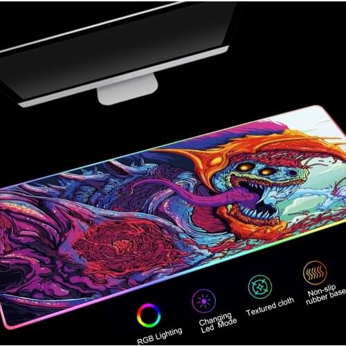 RGB Hyper Beast Keyboard Desk Mat CSGO LED Large Gaming Mouse Pad Locking Edge CS GO Mice Pad Rubber Light Backlit Computer Mats