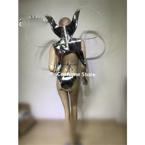 Silver mirror costume bar nightclub singer dance dj show party sexy technology Silver gogo stage wears dj bikini bra space