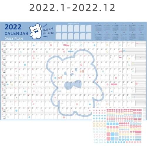Cute Cartoon 2022 Wall Calendar 365 Days Learning Schedule Annual Daily Planner Year Memo Agenda Organizer Wall Stickers
