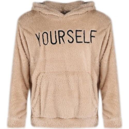 Hooded Sweatshirt Letters Embroidery Long Sleeve Pullover Spring Men Pockets Plush Warm Hoodie for Street Top 2021