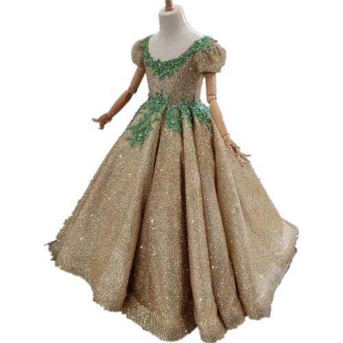 Heavy Industry Sequin Design Childrens Dress For Weddings Kids Evening Gown Short Sleeve Girls Princess Dresses Vestidos L1093