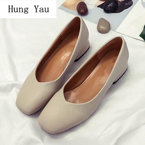 Women Shoes Casual Pumps Platform Woman Walking 2018 Autumn Fashion Solid Square Toe Slip On High Heel Comfortable