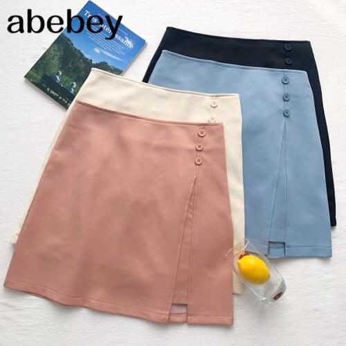 2021 New Summer Women Fashion All-match button Skirt high waist slim irregular Skirt short Skirt