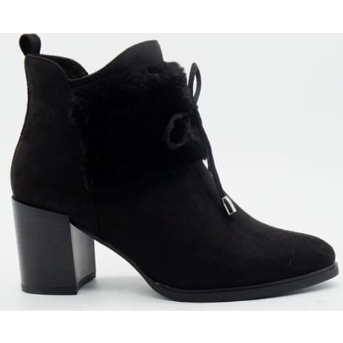 Winter womens ankle boots Flock black Chelsea solid boots Fall casual shoes with thick heels without a fastener ladys footwear