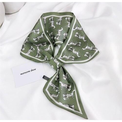 New women pure color printed bag decoration hair neck tie headband small narrow satin silk ribbon neckerchief skinny scarf SJ232