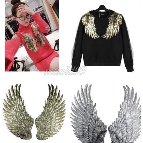 1 Pair Embroidered iron on patches for clothes Wing design sequins Motif Applique