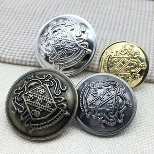 10Pcs / Lot Crown Lion Shield Retro Copper Leather Button Coat Decorative Metal Buttons for Clothing Accessories HS201010-6