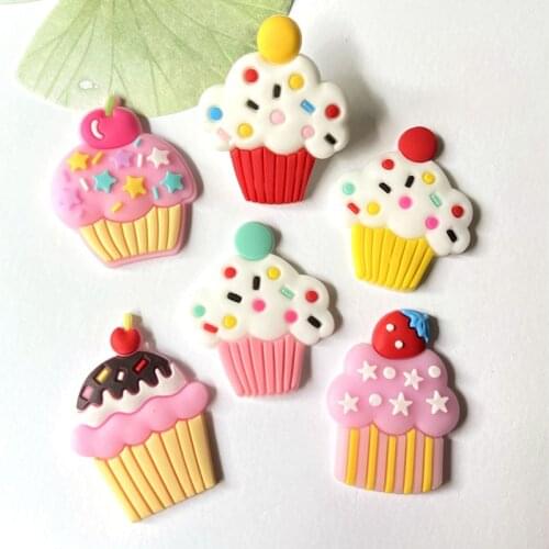 12Pcs Sweet Cup Cake Rubber Flatback Supplies DIY Hat Headwear Hair Clips Bows Center Jewelry Making Phone Shell Accessories