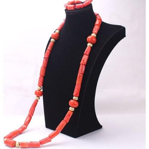 4ujewelry 45 Inches African Beads Coral Weddings Jewelry Set Men Nigerian Big Wedding Jewellery 2021