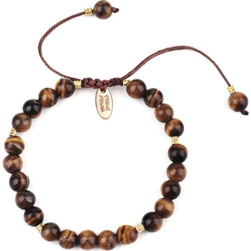 6MM Natural Stone Beads Bracelet Women Blue Sandstone Tiger Eye Stone Bracelets&Bangles Adjustable Accessories For Him Her QX-26