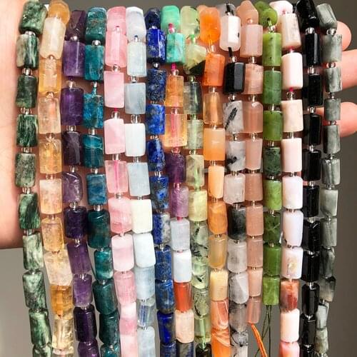 Natural Faceted Stone Beads Column Labradorite Opal Agates Aquamarina Beads For DIY Jewelry Making Bracelet Accessories 15