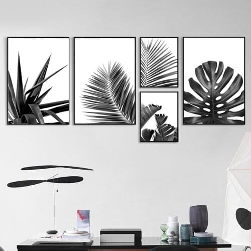 Black white plantain Palm Monstera leaf Wall Art Canvas Painting Nordic Posters And Prints For Living Room Plant Wall Pictures