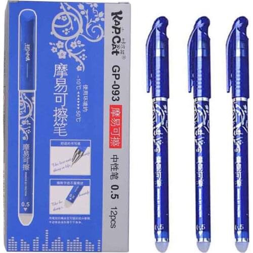 12Pcs/box Erasable Gel Pen Blue ink 0.5/0.38mm Washable Handle Kawaii Pens Refill Rods for School Office pen Cute Stationery